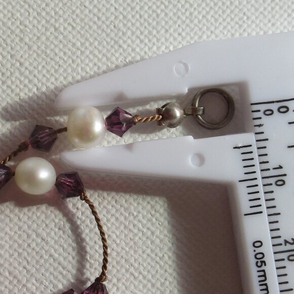 Amethyst & pearl bracelet, 925 Silver Clasp, Vintage, 7" - Picture 5 of 8